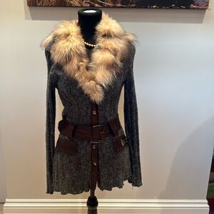 Vintage D&G sweater coat with fox fur